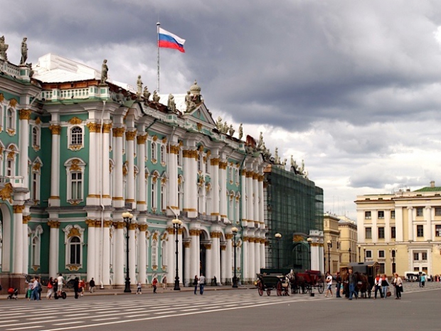 The Hermitage, SP (with the RF flag flying beautifully in the stormy sky)